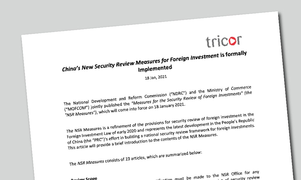 China’s New Security Review Measures for Foreign Investment is formally Implemented
