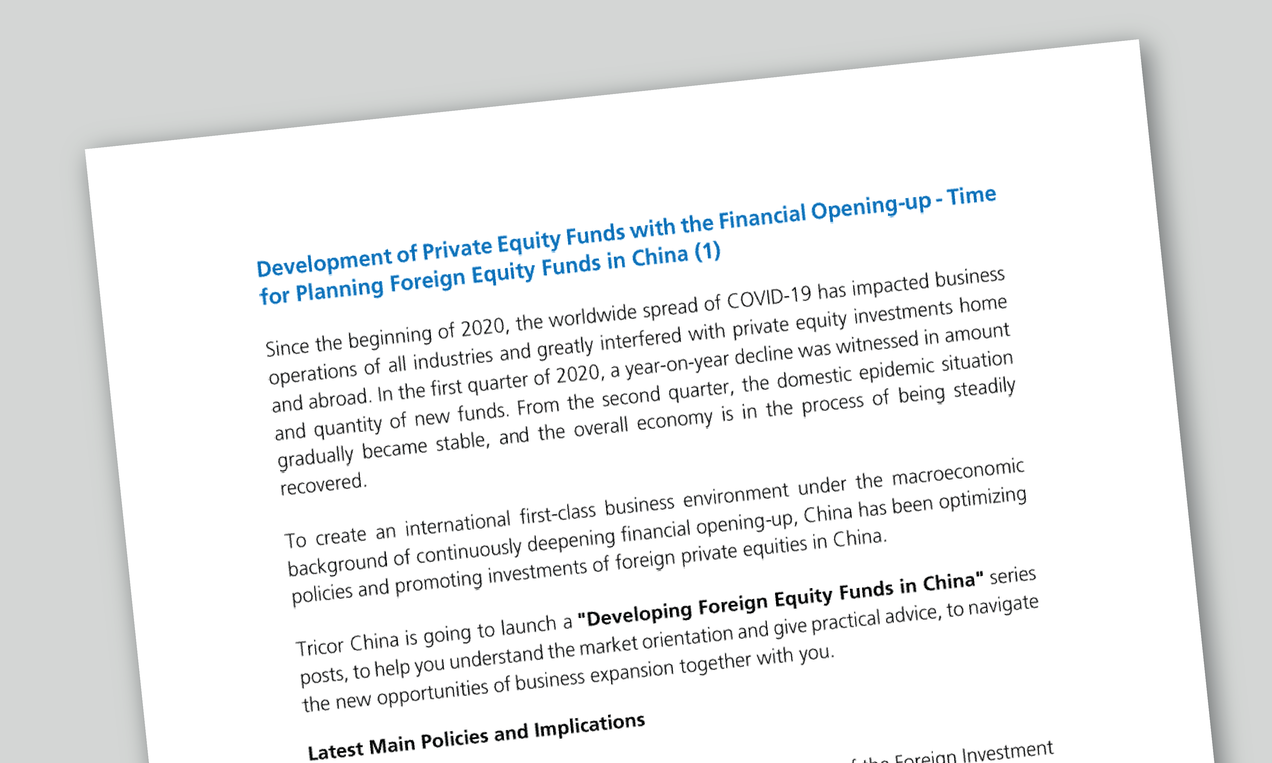 Development of Private Equity Funds with the Financial Opening-up - Time for Planning Foreign Equity Funds in China Cover Page