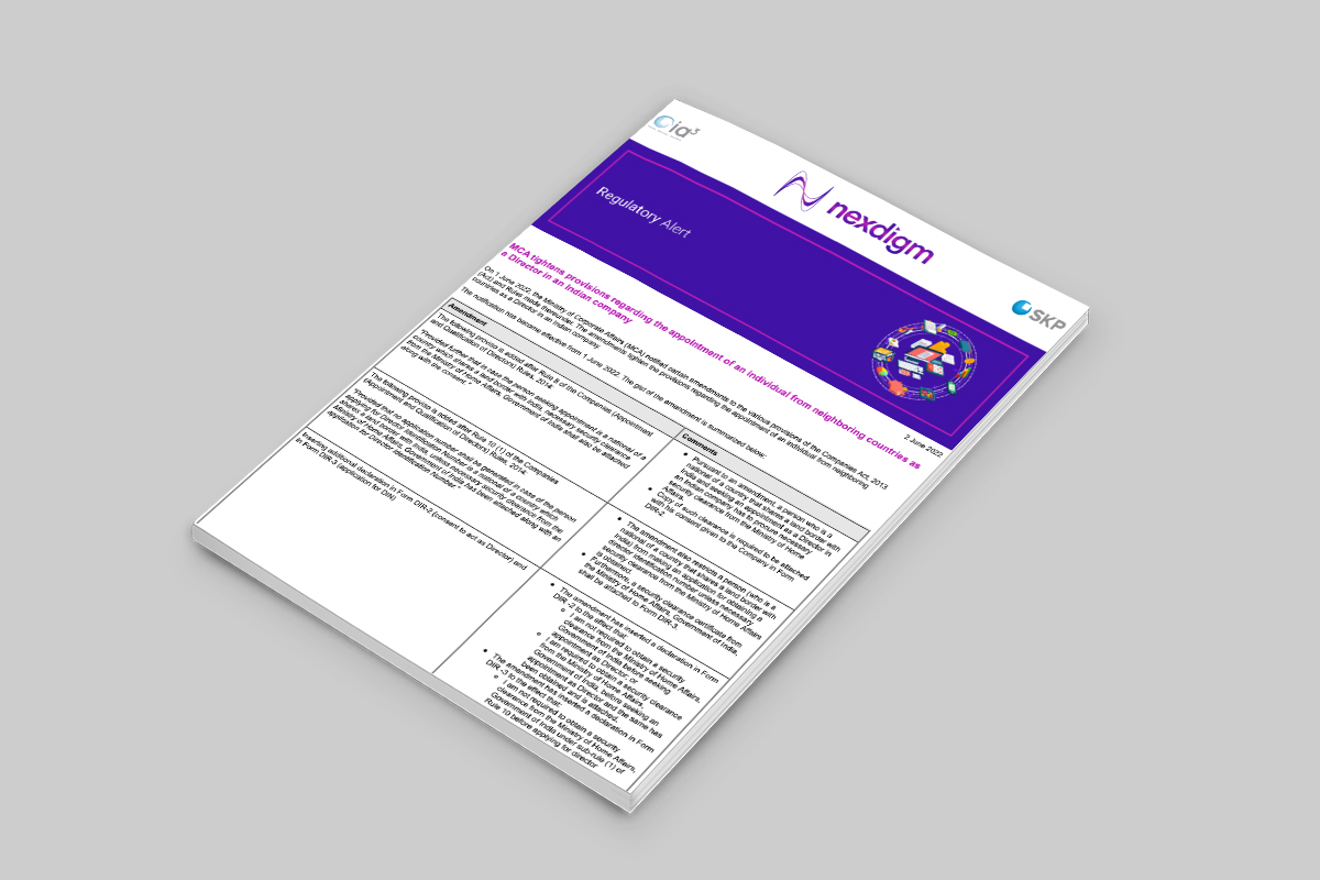 MCA tightens provisions regarding the appointment of an individual from neighboring countries as a Director in an Indian company Mockup 1 MCA tightens provisions regarding the appointment of an individual from neighboring countries as a Director in an Indian company Mockup 1